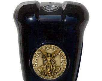 Saint Michael Black Waterfall Horn Cover Coin Mount Set for Harley
