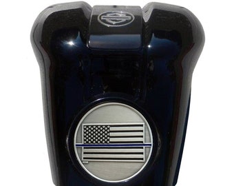 Blue Line Flag Harley Horn Cover Coin Mount, MotorDog69