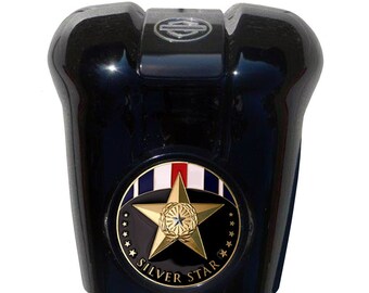 MotorDog69 Harley Horn Cover Coin Mount, Silver Star Black Waterfall
