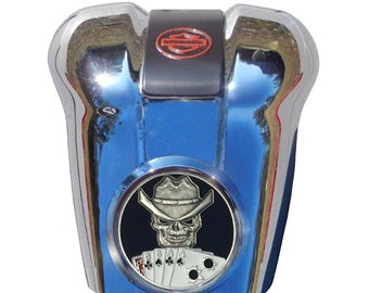 MotorDog69 Harley Waterfall Horn Cover, Dead Man's Hand Coin Mount