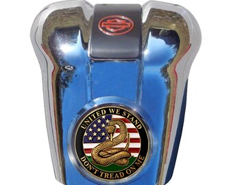 MotorDog69 Don&#39;t Tread On Me Harley Waterfall Horn Cover Coin Mount Set for Softail Road King Street Glide Road Glide Ultra Classic Touring