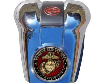 MotorDog69 Marine Jarhead Harley Waterfall Horn Cover Coin Mount Set for Softail Road King Street Glide Road Glide Touring Ultra Classic