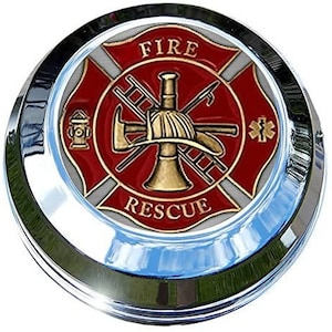 MotorDog69 Harley Gas Cap Coin Mount Set with Fire Rescue for Softail Dyna Road King Sportster