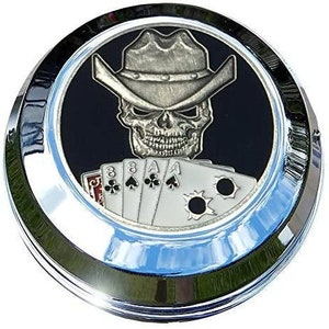 MotorDog69 Harley Gas Cap Coin Mount Set with Dead Man&#39;s Hand for Softail Dyna Road King Sportster