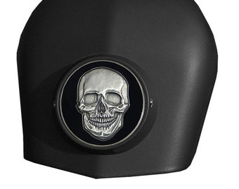 MotorDog69 Black Harley Horn Cover with Skull Challenge Coin Mount