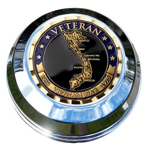 MotorDog69 Harley Gas Cap Coin Mount Set with Vietnam Veteran Country for Softail Dyna Road King Sportster