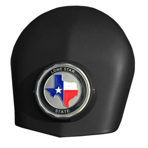 MotorDog69 Black Harley Horn Cover Coin Mount With Texas Challenge Coin for Softail Dyna Road King Street Road Glide Touring