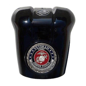MotorDog69 veteran Marine Nickel schwarz Harley Wasserfall Horn Cover Coin Mount Set für Softail Road King Street Glide Road Glide Touring