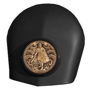 MotorDog69 Black Harley Horn Cover Coin Mount With Armor of God Brass Challenge Coin for Softail Dyna Road King Street & Road Glide Touring