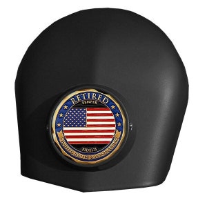 MotorDog69 Black Harley Horn Cover Coin Mount With Retired Marine Flag Challenge Coin for Softail Dyna Road King Street Road Glide Touring