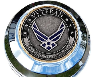 MotorDog69 Harley Gas Cap Coin Mount Set with Veteran Air Force for Softail Dyna Road King Sportster