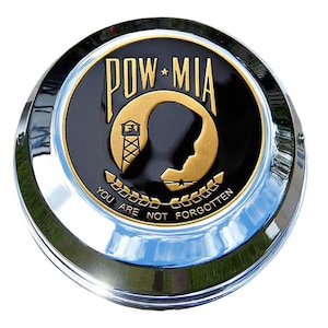 MotorDog69 Harley Gas Cap Coin Mount Set with POW MIA for Softail Dyna Road King Sportster