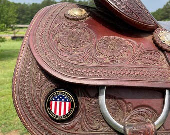 Western Saddle Concho Medallion with American Flag