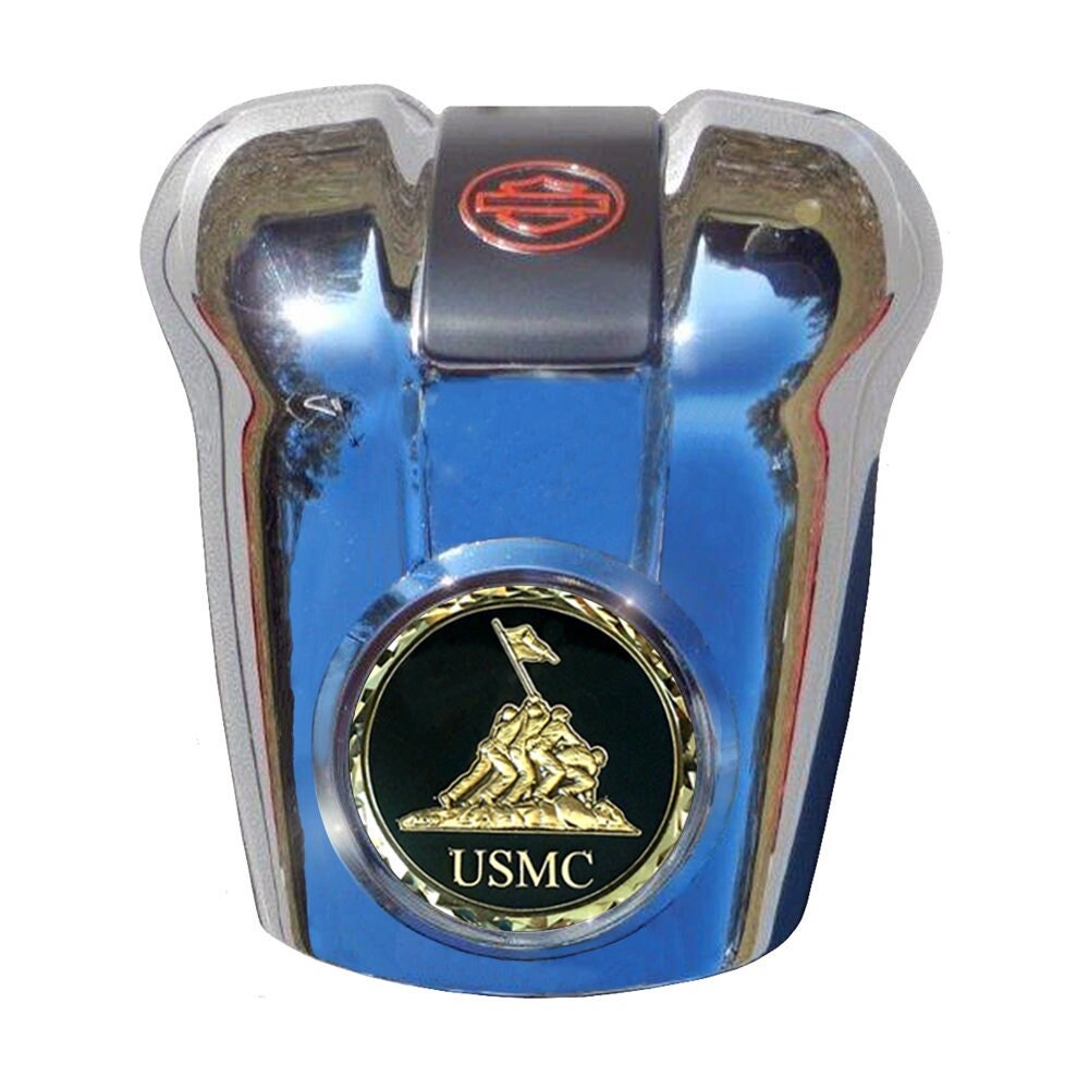MotorDog69 Iwo Jima Veteran Marine Harley Waterfall Horn Cover Coin Mount Set for Softail Road King Street Glide Road Glide Touring Ultra