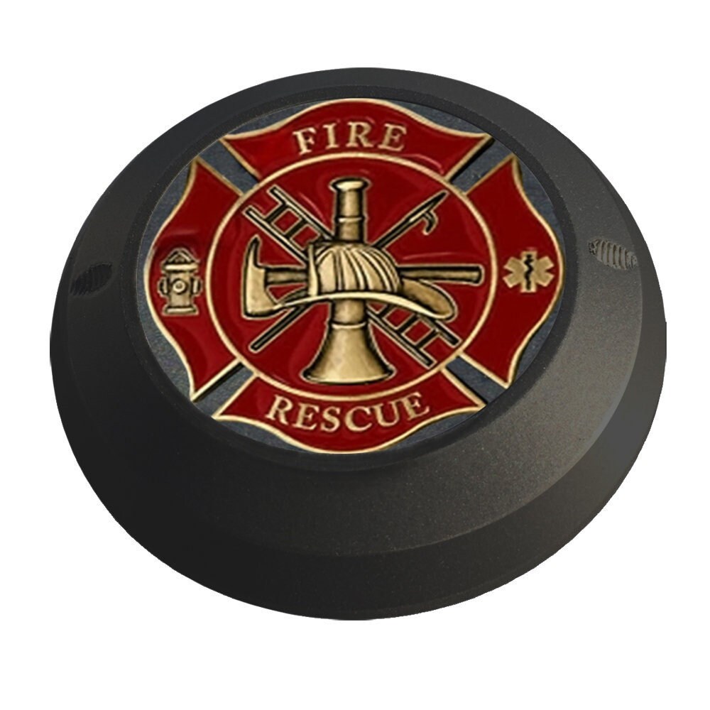MotorDog69 Harley Black Gas Cap Coin Mount Set With Fire Rescue Challenge Coin for Softail Dyna Road King Sportster