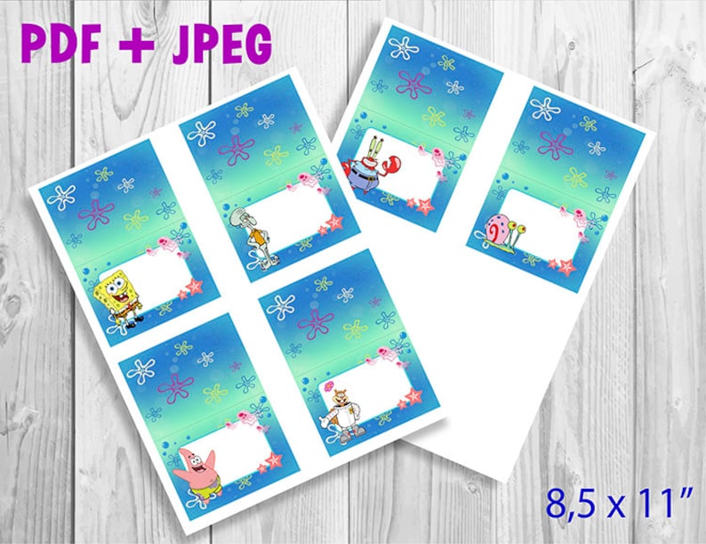 Sponge bob food labels printable instant download sponge bob Etsy