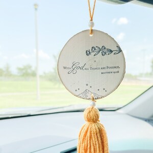 Christian Car Charm: Bible Verse Wood Slice Rearview Mirror Accessory