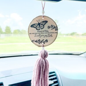 Christian Car Charm: Butterfly Bible Verse Rear View Mirror Accessory