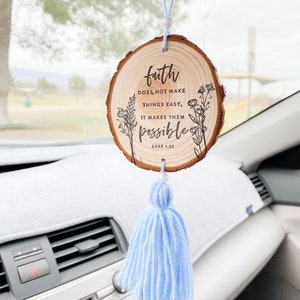 Faith Christian Car Charm: Wood Slice Bible Verse Decor