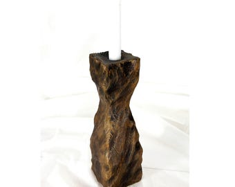 WOODEN RUSTIC CANDLEHOLDER  (C14)