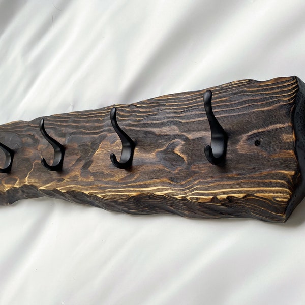 COAT RACK Live edge, rustic style, 4 hooks.  H 21