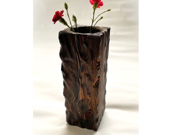 JARRÓN DE MADERA (#V 36) Estilo rústico. Cedro macizo.
