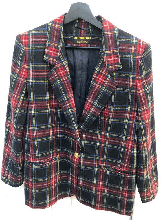 Red Plaid Vintage Collectible Gold Loafer Blazer, 