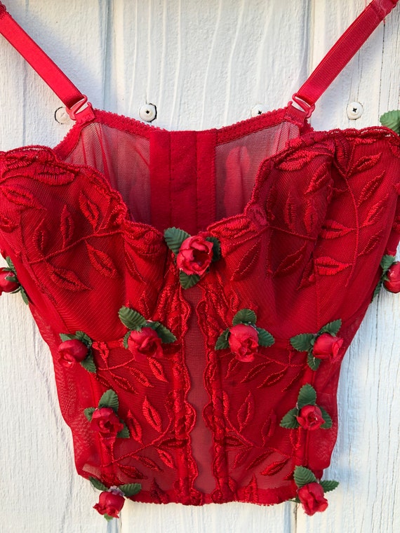 Red Bustiers With Roses And Embroidery. 34 C. Pois