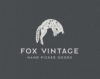 Vorgefertigtes Fox Logo-Design, Boho Floral Fox Icon (Digitaler Download)