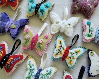 Wool Butterfly Ornament Handmade - Beautiful Custom Colors Designs - Christmas Xmas Spring Easter Tree Decoration Lovely Flying Bug Insect
