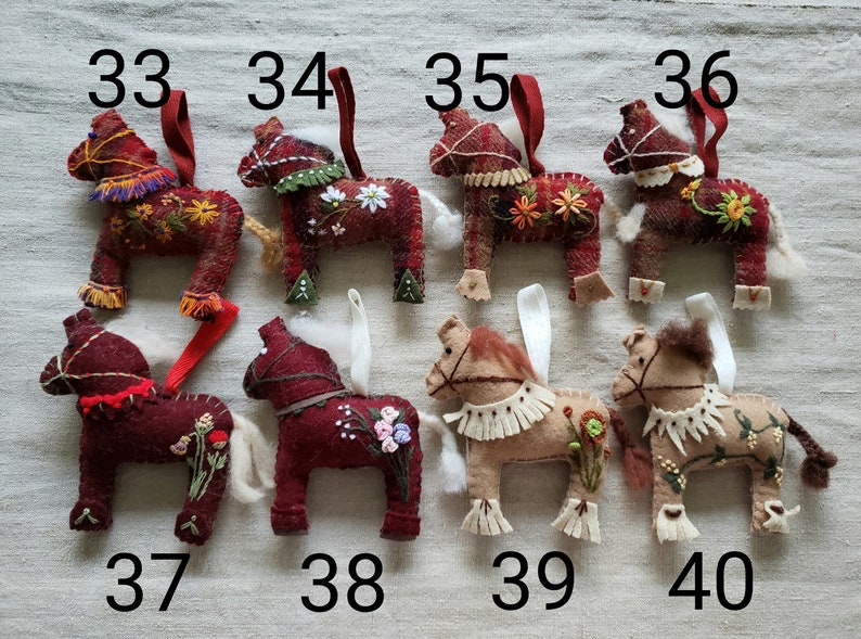 Wool Dala Horse Ornament Handmade Swedish Nordic Scandinavian Mini Animal Christmas Xmas Tree Winter Decoration Custom Colors Designs image 7