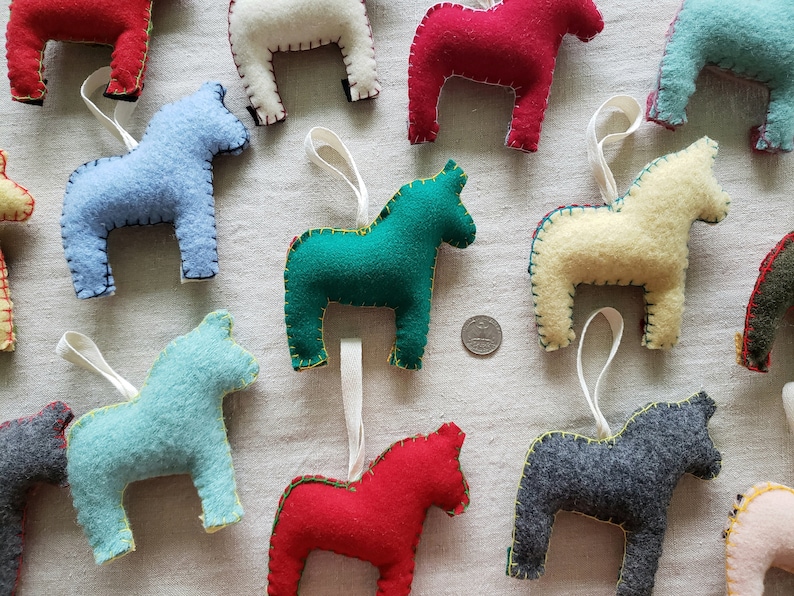 Wool Dala Horse Ornament Handmade Swedish Nordic Scandinavian Mini Animal Christmas Xmas Tree Winter Decoration Custom Colors Designs image 2