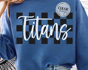 Titans PNG SVG, Checkered Cursive Mascot Shirt Design, School Spirit Game Day Gift, Retro Team Pride Sublimation Digital Download