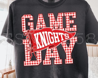 Knights Game Day PNG, Red Gingham Plaid Mascot Design, Preppy Pennant Sublimation Shirt, School Spirit, Instant Digital Download File