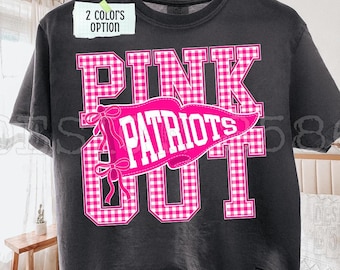 Pink Out Patriots PNG, Preppy Gingham Football Mascot Sublimation Design, Patriots Pennant Flag Shirt, Team Spirit, Instant Download DTF
