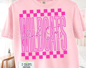 Pink Out Wildcats PNG, Checkered Pink Ribbon Mascot Sublimation Design, Breast Cancer Awareness Shirt, Team Spirit, Instant Download DTF