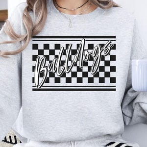 Bulldogs Checkered SVG, PNG, dxf, jpg, eps, Retro Bulldogs Sport Shirt Sublimation Design, Bulldogs School Mascot Cricut