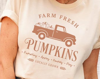 Kürbisse, Äpfel, Zierkürbisse und Kuchen vom Bauernhof – SVG- und PNG-Dateien, Herbstliches T-Shirt-Design mit Kürbismotiv, Herbstliche Ernte im Landhausstil – Digitaler Download