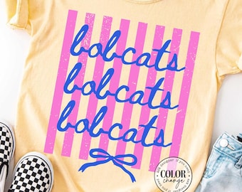 Bobcats Mascot SVG PNG, Coquette Striped School Spirit Shirt Design, Preppy Game Day Bobcats, Girly Bow Team Mascot Cricut Cut File