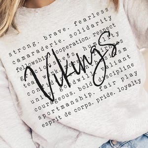 Modna koszulka Vikings Spirit z sublimacją, typografia Vikings SVG, PNG, dxf, eps, plik do wycinania szkolnych materiałów sportowych Vikings, napisy Vikings Cricut