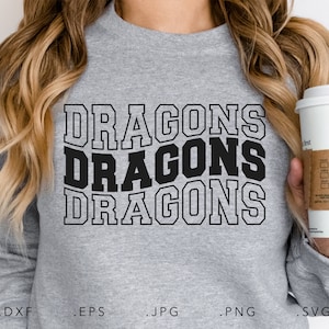 Dragons Stacked Varsity SVG, PNG ,dxf, jpg, eps, Dragons Wavy Sublimation, Dragons School Team Mascot, Dragons Silhouette, Dragons Cut File