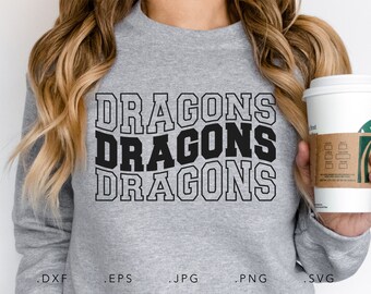 Dragons Stacked Varsity SVG, PNG ,dxf, jpg, eps, Dragons Wavy Sublimation, Dragons School Team Mascot, Dragons Silhouette, Dragons Cut File