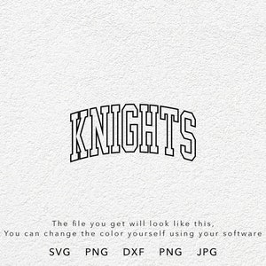 Knights School Sport Mascot, Knights Pride, Knights Arched Varsity Font, Retro Knights, Vintage Knights, Classic Knights, GO Knights, We Are Knights, Print On Demand Design Source, Knights Team Spirit, Arched Varsity Font, Jersey Letters