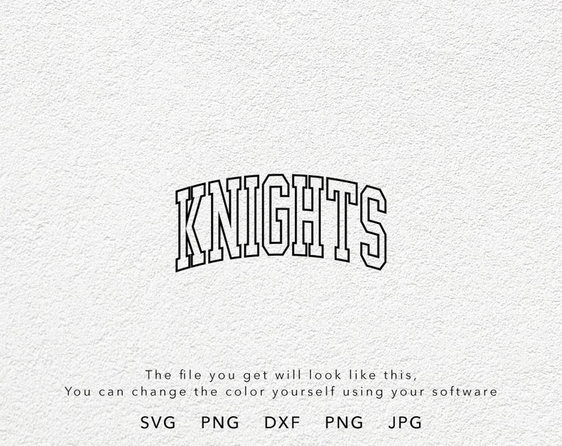 Knights School Sport Mascot, Knights Pride, Knights Arched Varsity Font, Retro Knights, Vintage Knights, Classic Knights, GO Knights, We Are Knights, Print On Demand Design Source, Knights Team Spirit, Arched Varsity Font, Jersey Letters
