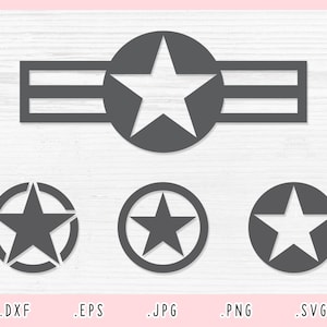 ミリタリー スター SVG、Dxf、Jpg、Eps、Png、Cricut および Silhouette 用の陸軍スター カット ファイル、米国陸軍スター SVG、軍事侵略スター SVG クリップアート