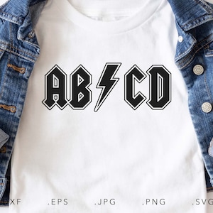 ABCD Thunderstruck SVG, Dxf, Jpg, Eps, Png, Abcd Onesie Svg, Rock n Roll inspirado Svg, Abcd Thunderstruck Cut File para Cricut y Silhouette