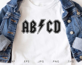 ABCD Thunderstruck SVG, Dxf, Jpg, Eps, Png, Abcd Onesie Svg, Rock n Roll Geïnspireerd Svg, Abcd Thunderstruck Cut File voor Cricut en Silhouette