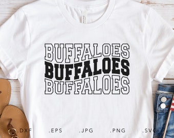 Buffaloes Stacked Varsity SVG, PNG ,dxf, jpg, eps, Buffaloes Wavy Sublimation, Buffaloes School Team Mascot, Buffaloes Silhouette Cut File