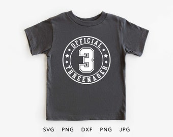Official Threenager SVG, PNG, Eps, Dxf, Jpg, 3rd Birthday Shirt Sublimation, Three Years Old Birthday Cricut, Funny Third Birthday Gift