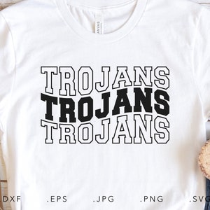 Trojans Stacked Varsity SVG, PNG ,dxf, jpg, eps, Trojans Wavy Sublimation, Trojans School Team Mascot, Trojans Silhouette, Trojans Cut File